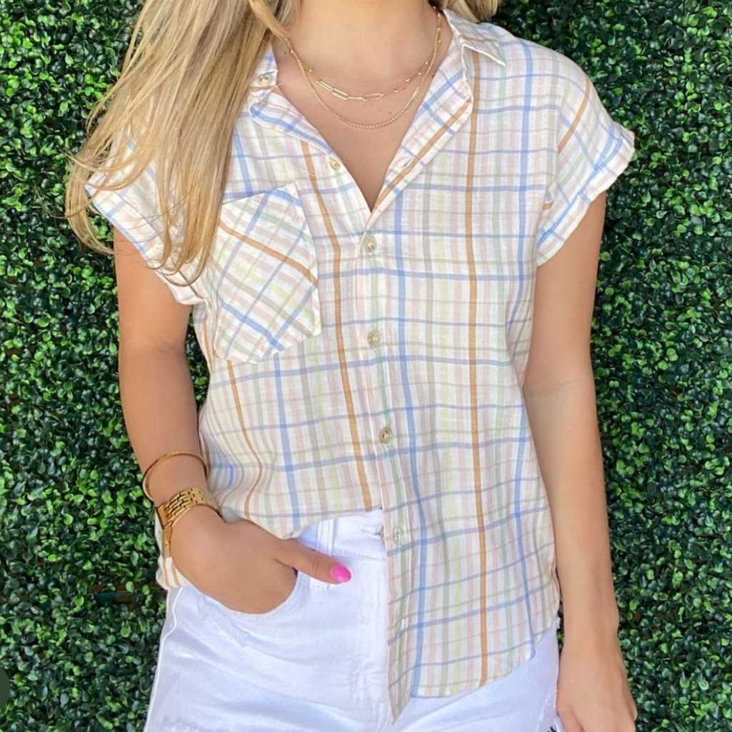 Gingham Button Up Top